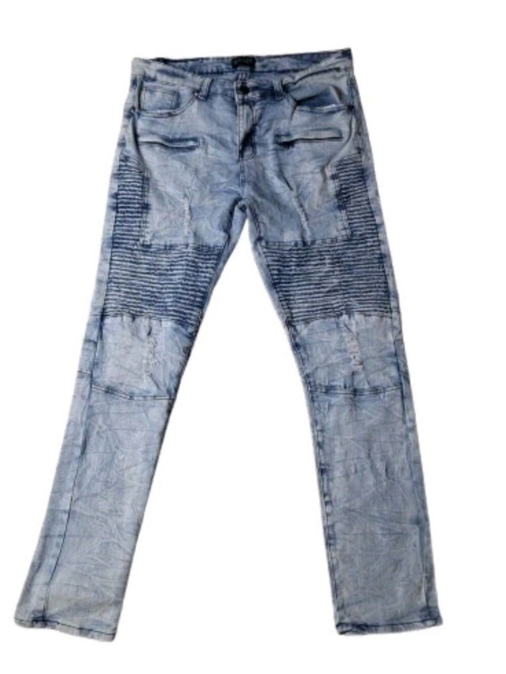Black Premium Men’s Moto Biker Jeans Distressed Acid Wash 34x32